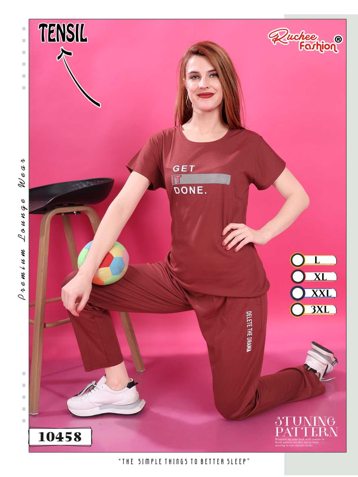 ruchee fashion launch tensil round neck full stitch stylish night suit exports 