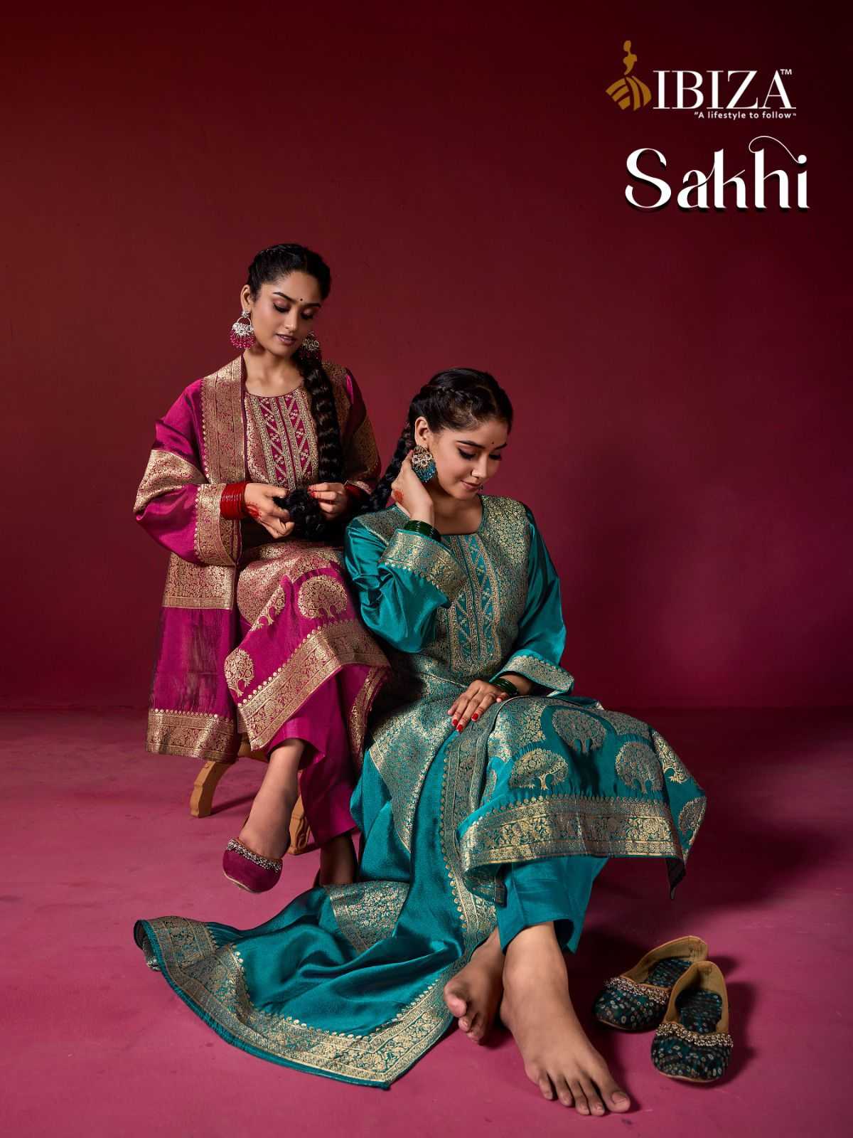 ibiza sakhi fashionable design banglory silk embroidery work 3pcs dress
