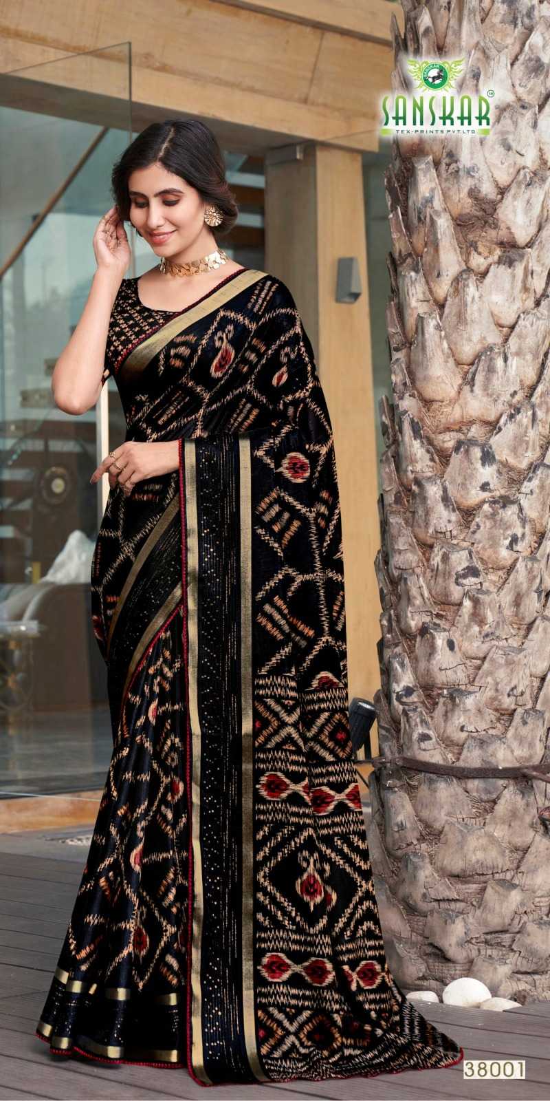 aryavart 38001 by sanskar tex prints cotton print sequence saree