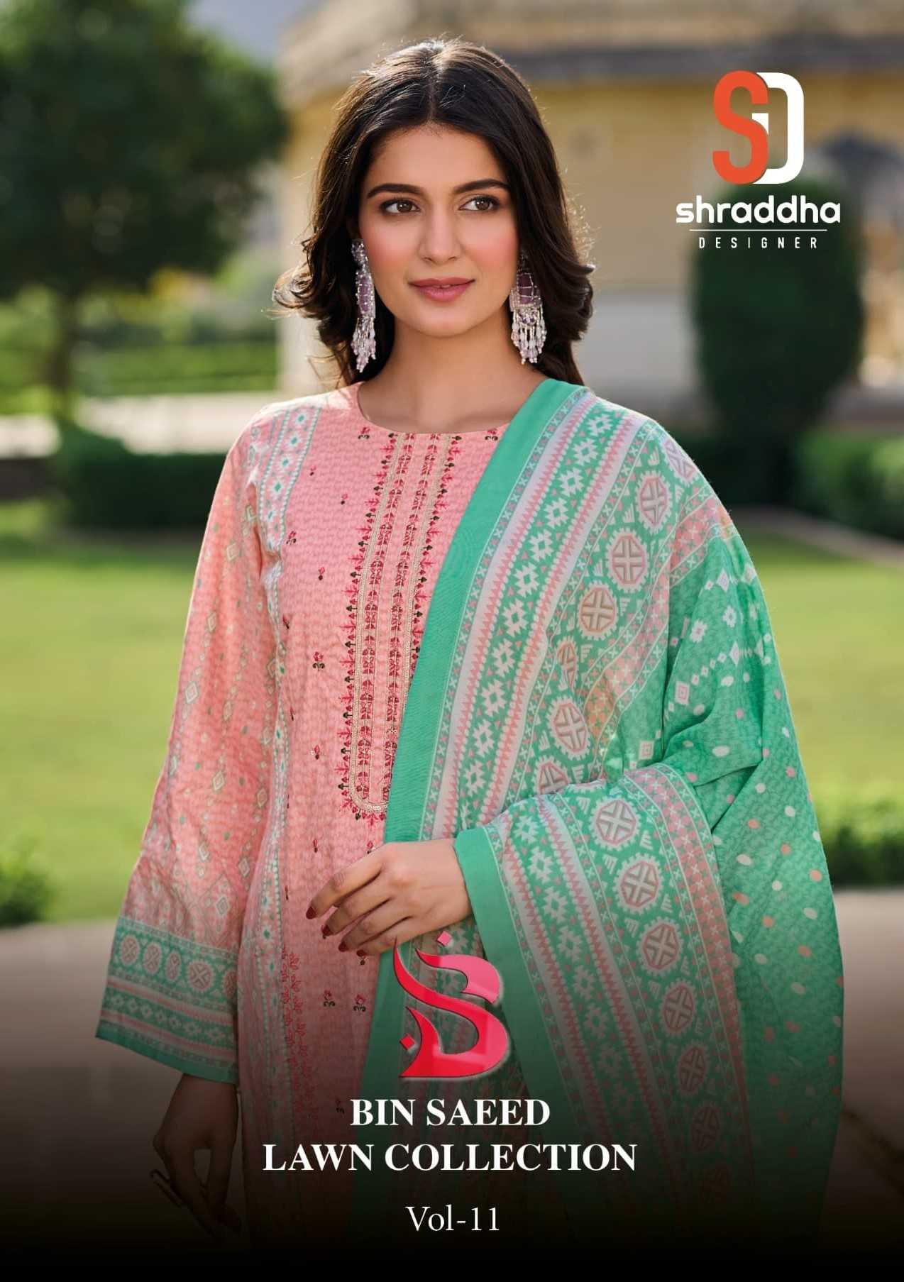 bin saeed vol 11 by shraddha designer embroidery work 3pcs dress