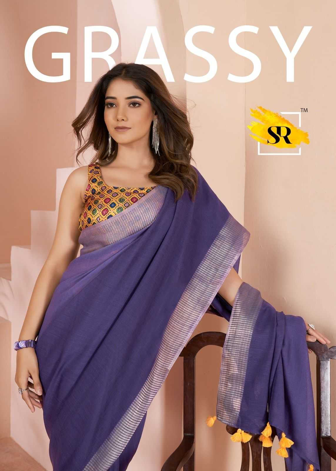 grassy by sr pretty look latest printed linen saree wholesaler