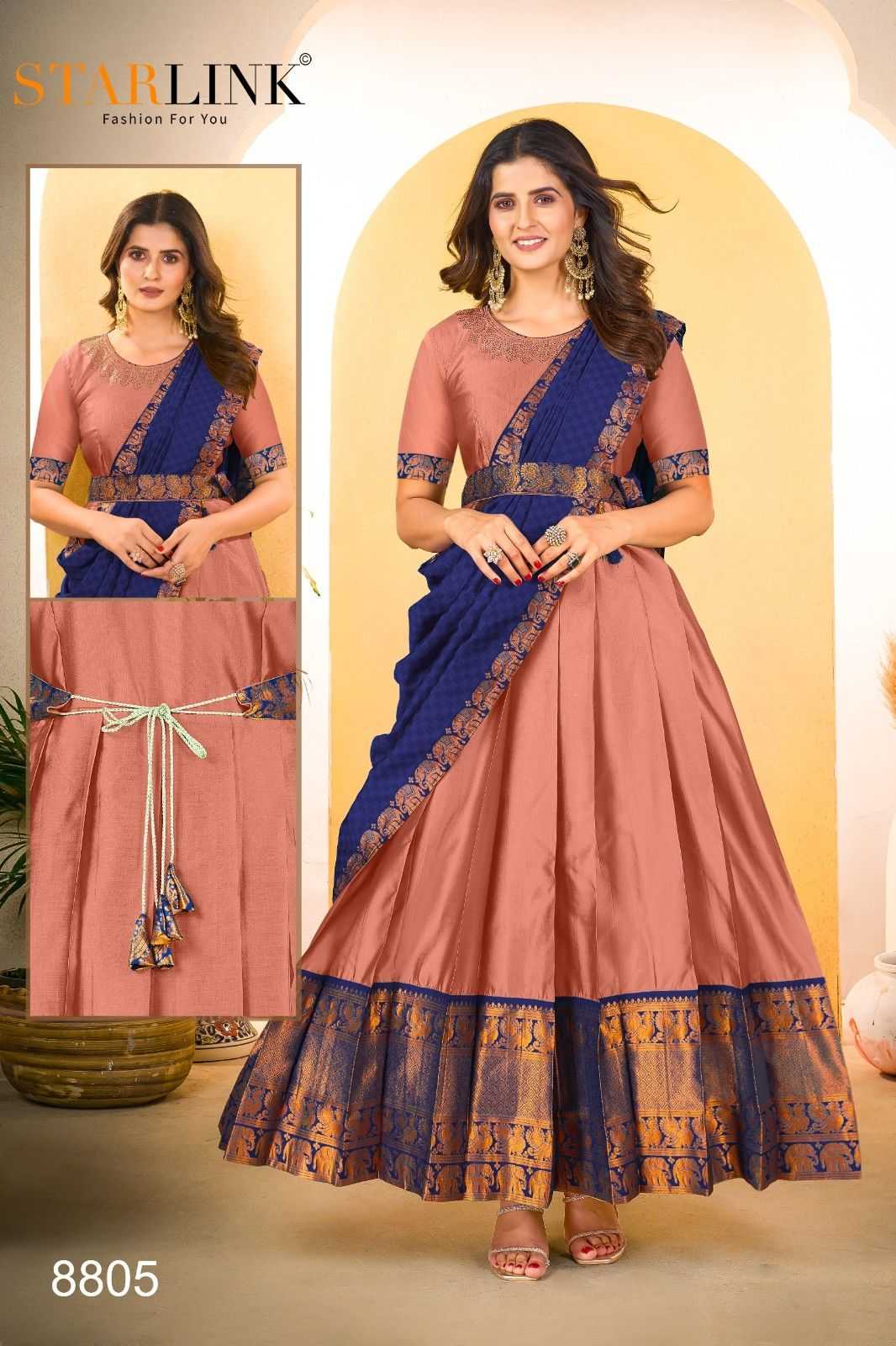 dulhan by starlink weaving fashionable design full stitch gown with dupatta combo set 
