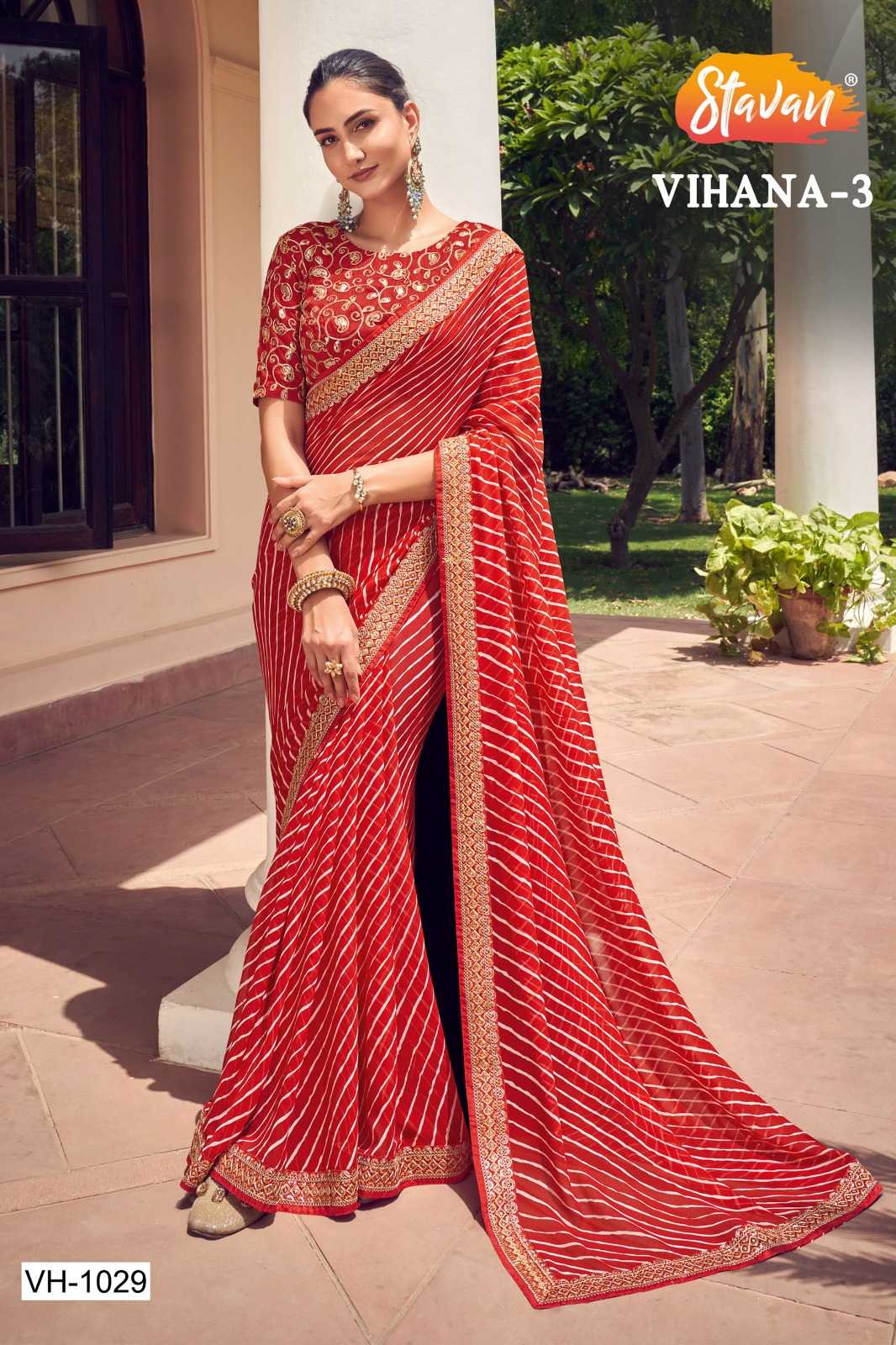 stavan vihana hits georgette bandhni print classic look saree with blouse 