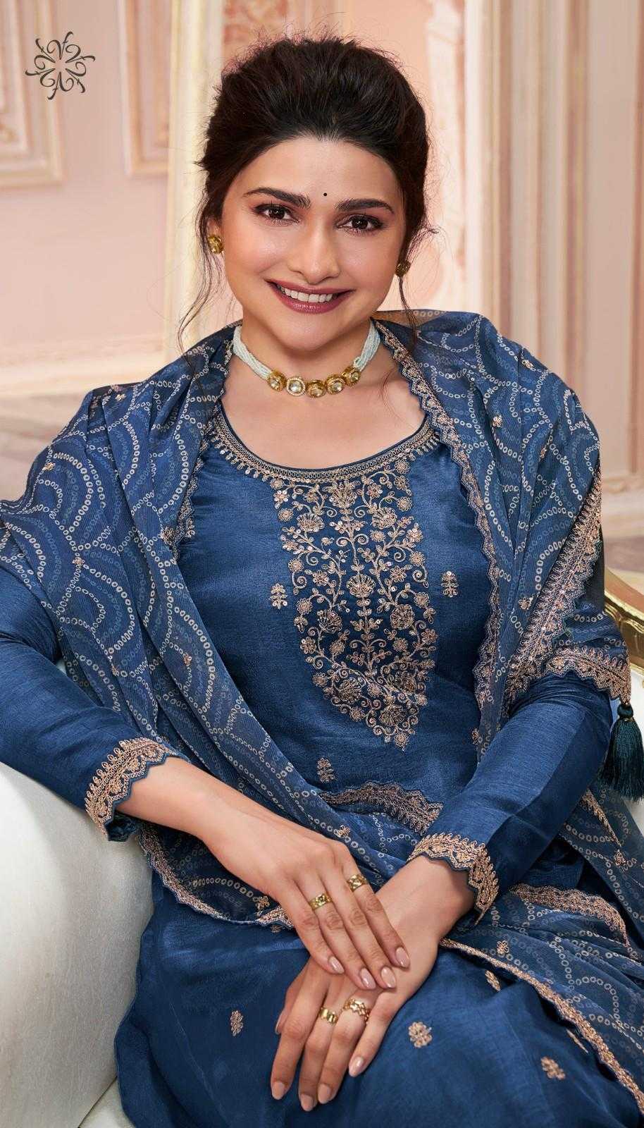 saanjh by vinay embroidered silk georgette party wear salwar suit material 