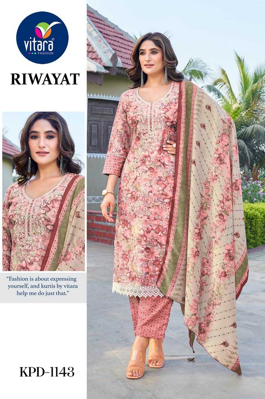 riwayat by vitara gorgeous look cotton printed readymade combo set 3pcs dress