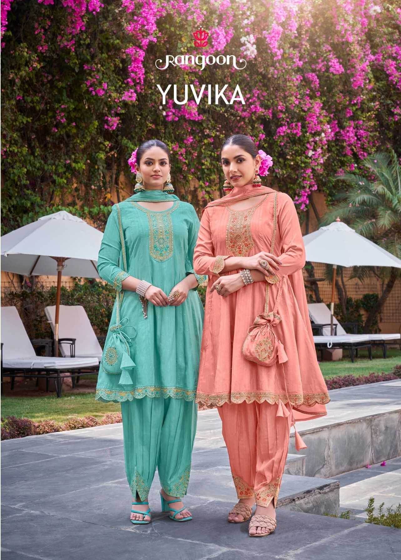 rangoon yuvika viscose afghani style pant party wear fully stitch 3pcs dress