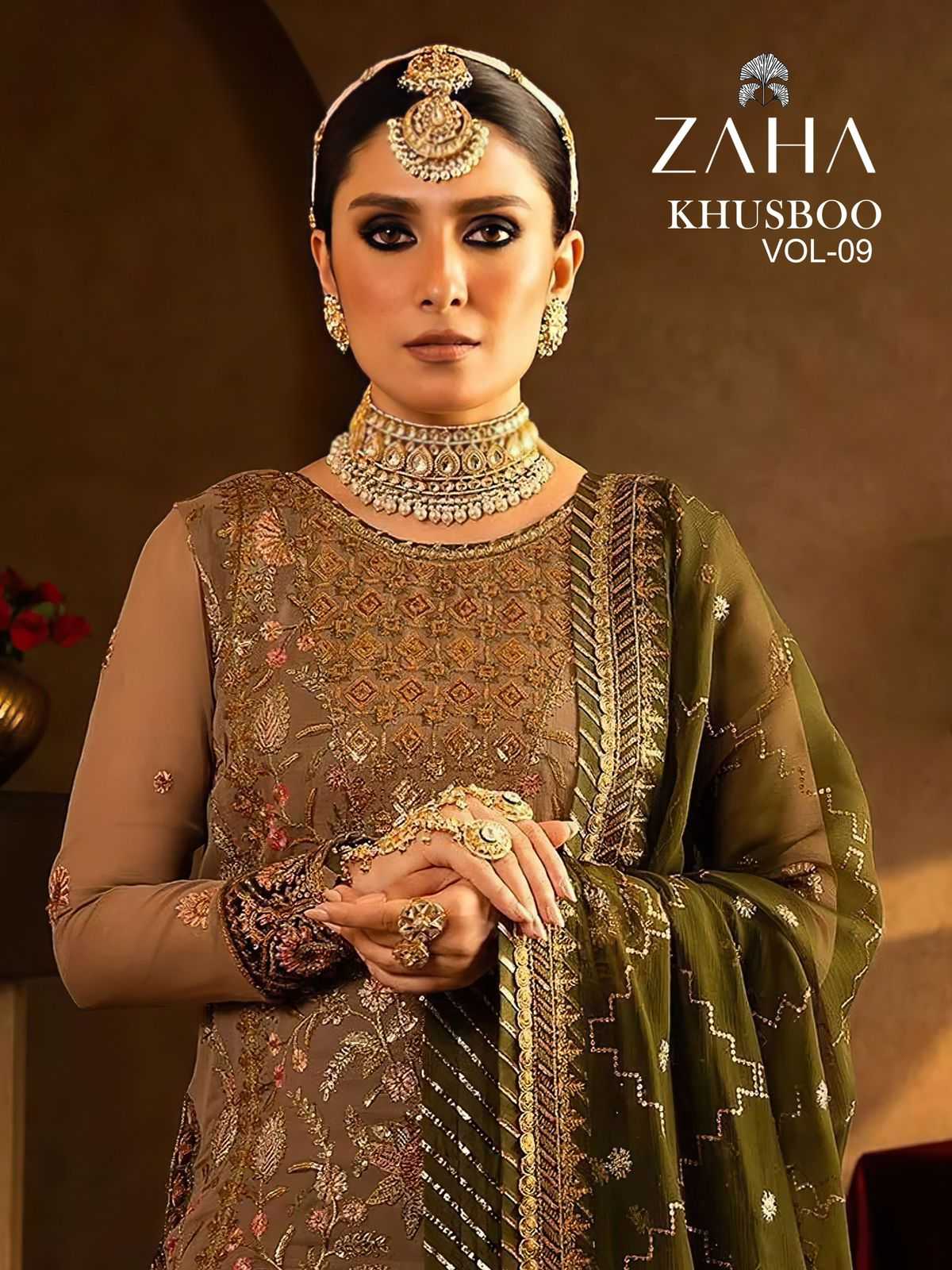 khusboo vol 9 by zaha georgette embroidery work modern pakistani dress