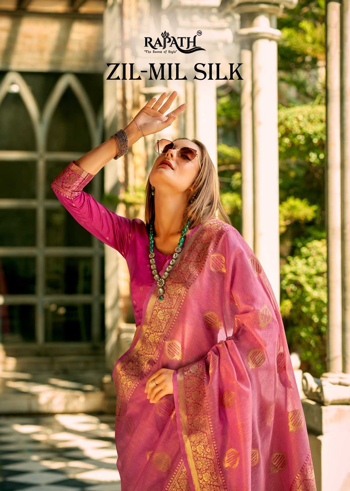 rajpath zil-mil silk tissue silk traditional wear saree exports 