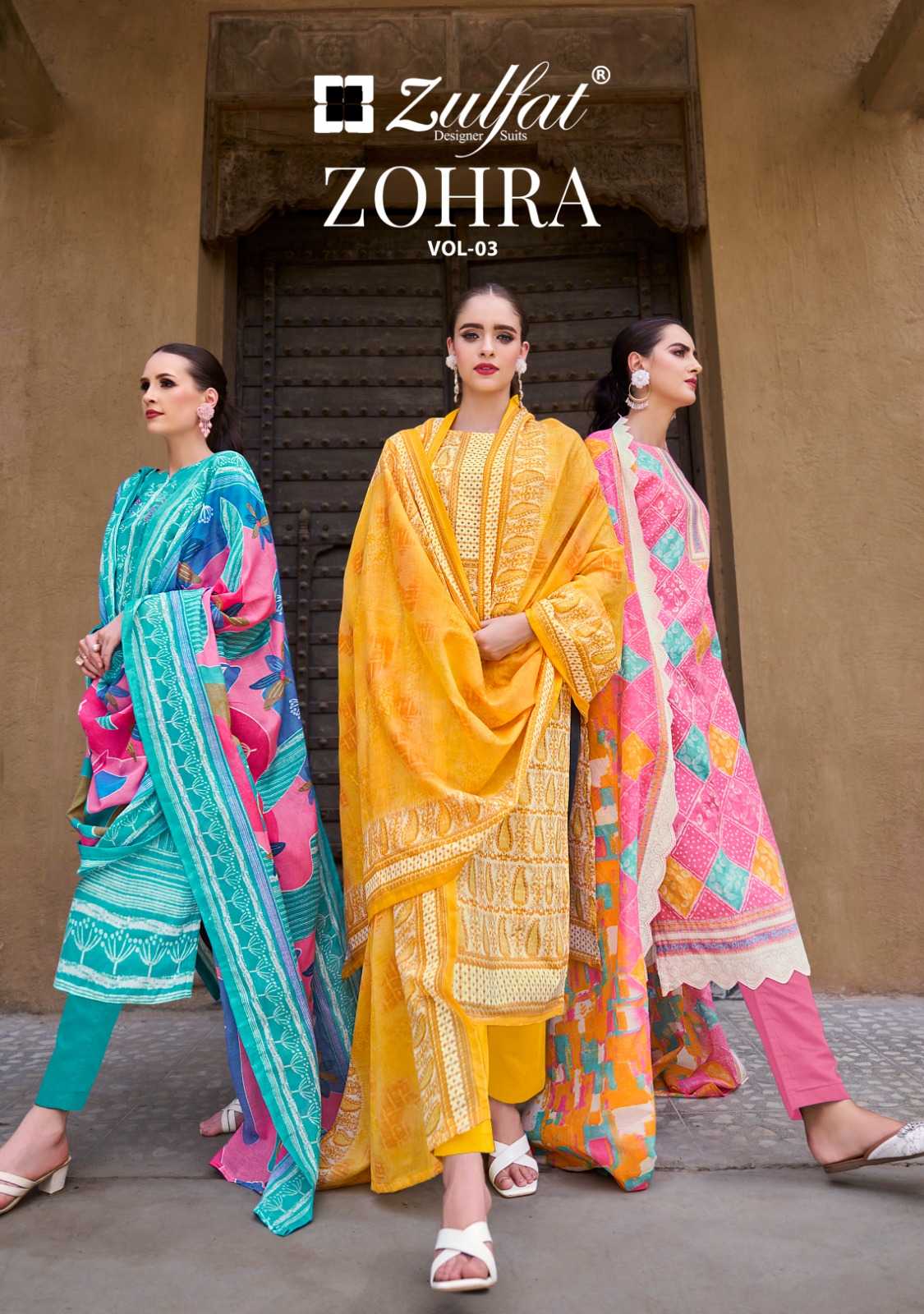 zulfat designer zohra vol 3 new trendy cotton print 3pcs dress material 