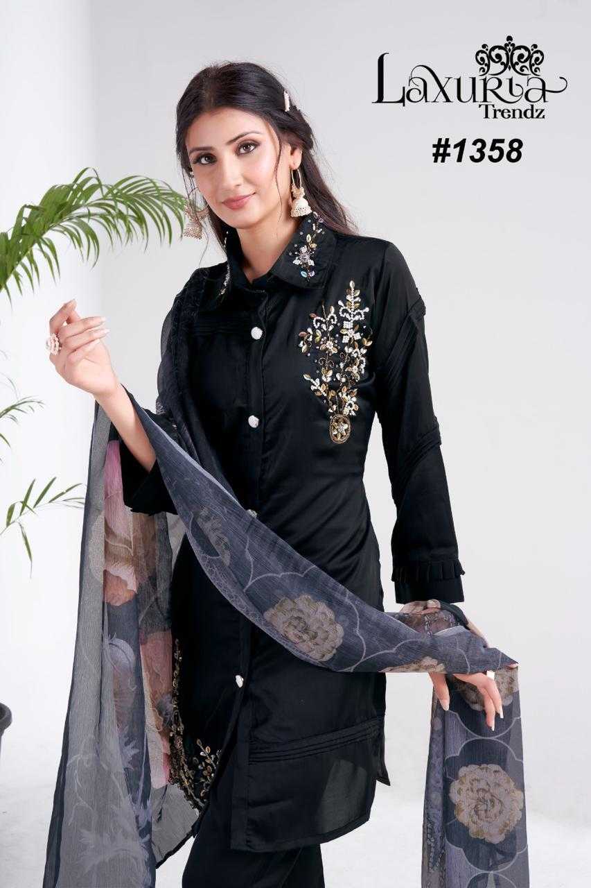 laxuria trendz 1358 readymade fancy satin co-ord style kurti pant dupatta 