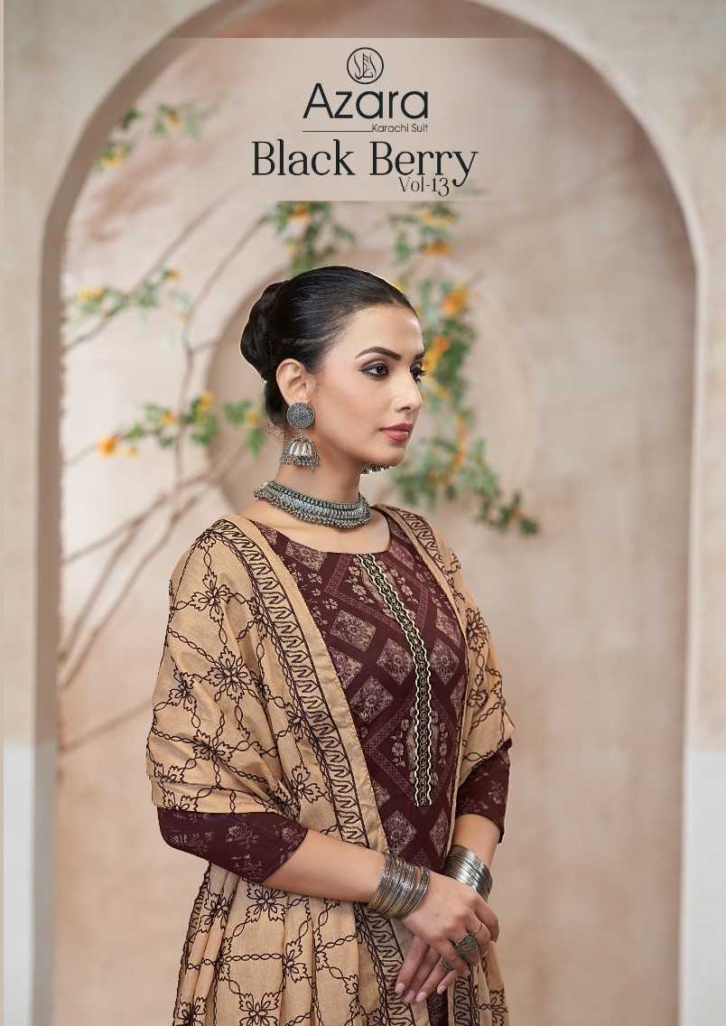 azara radhika black berry vol 13 cotton print modern dress material 