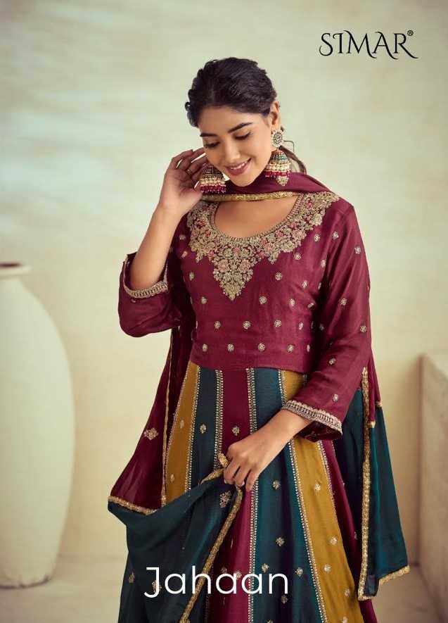 jahaan by glossy fashionable colour viscose chinon suits