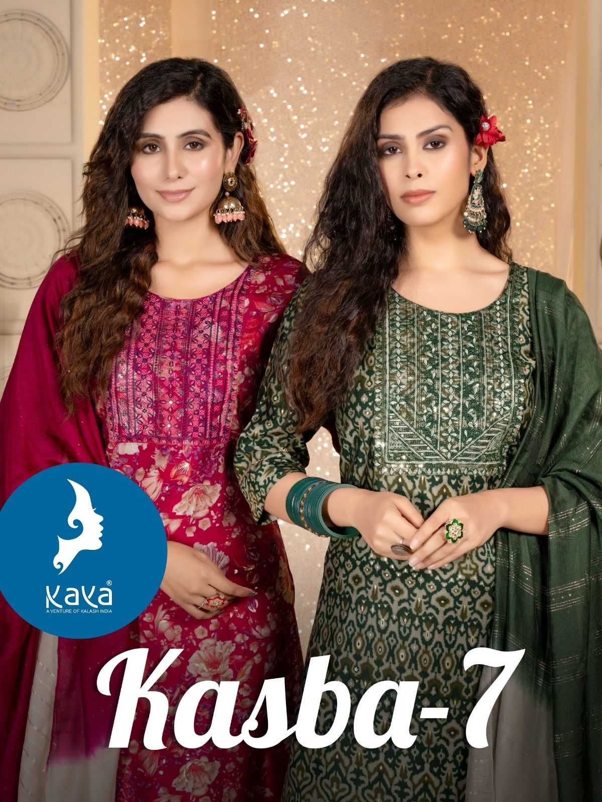 kaya kasba vol 7 hit design chanderi modal print full stitch plus size 3pcs dress