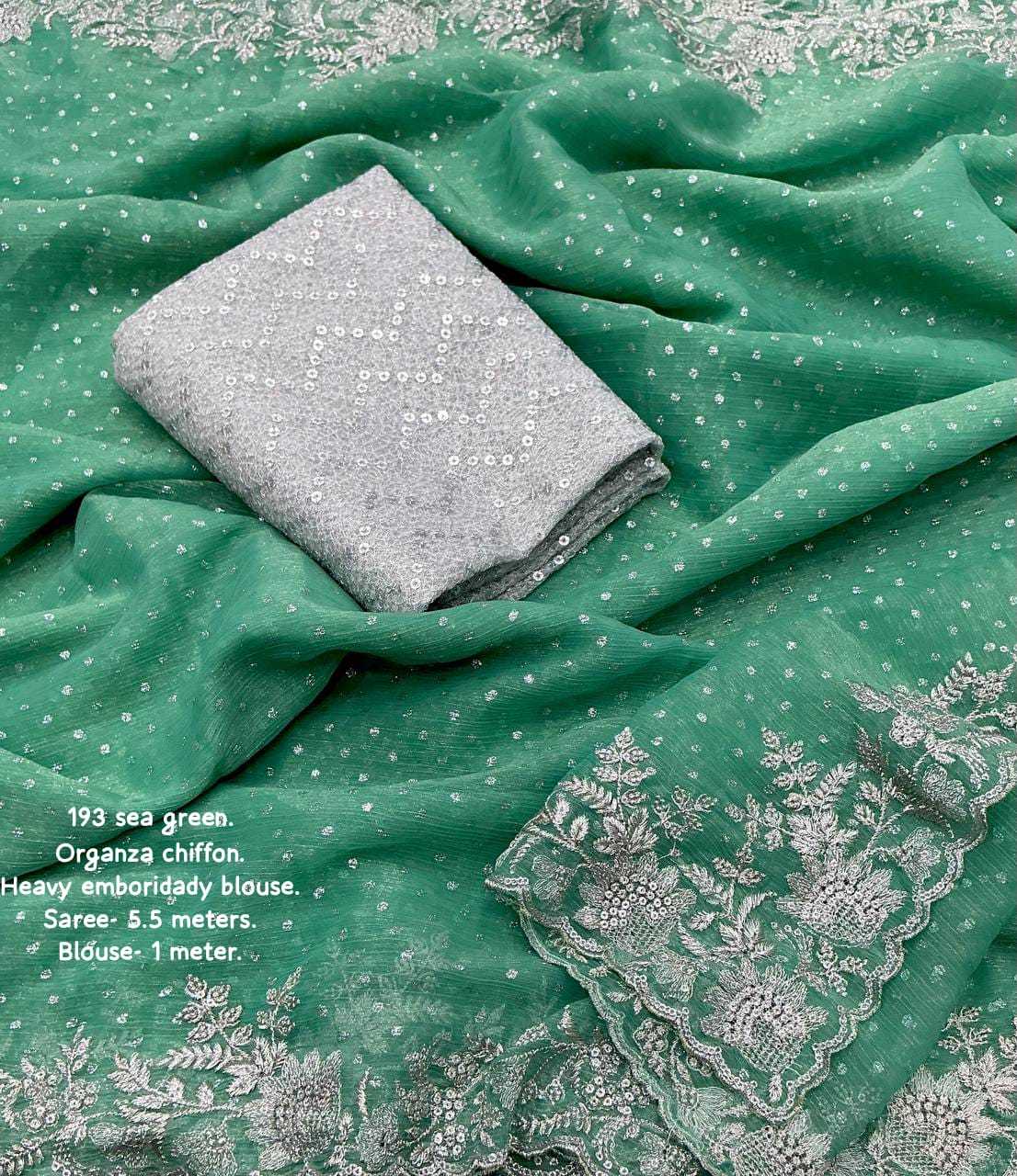 pr kc 193 organza chiffon popular design silver butti saree wholesaler 