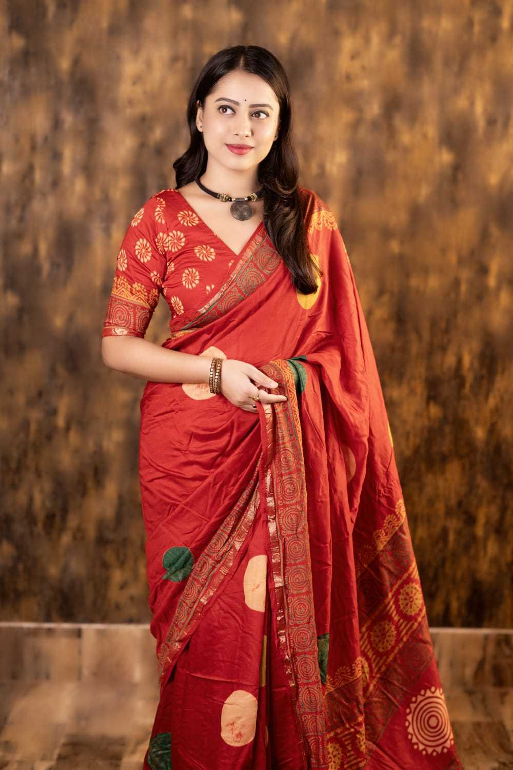 pr kc 200 ajrakh style pretty look chanderi cotton saree supplier 