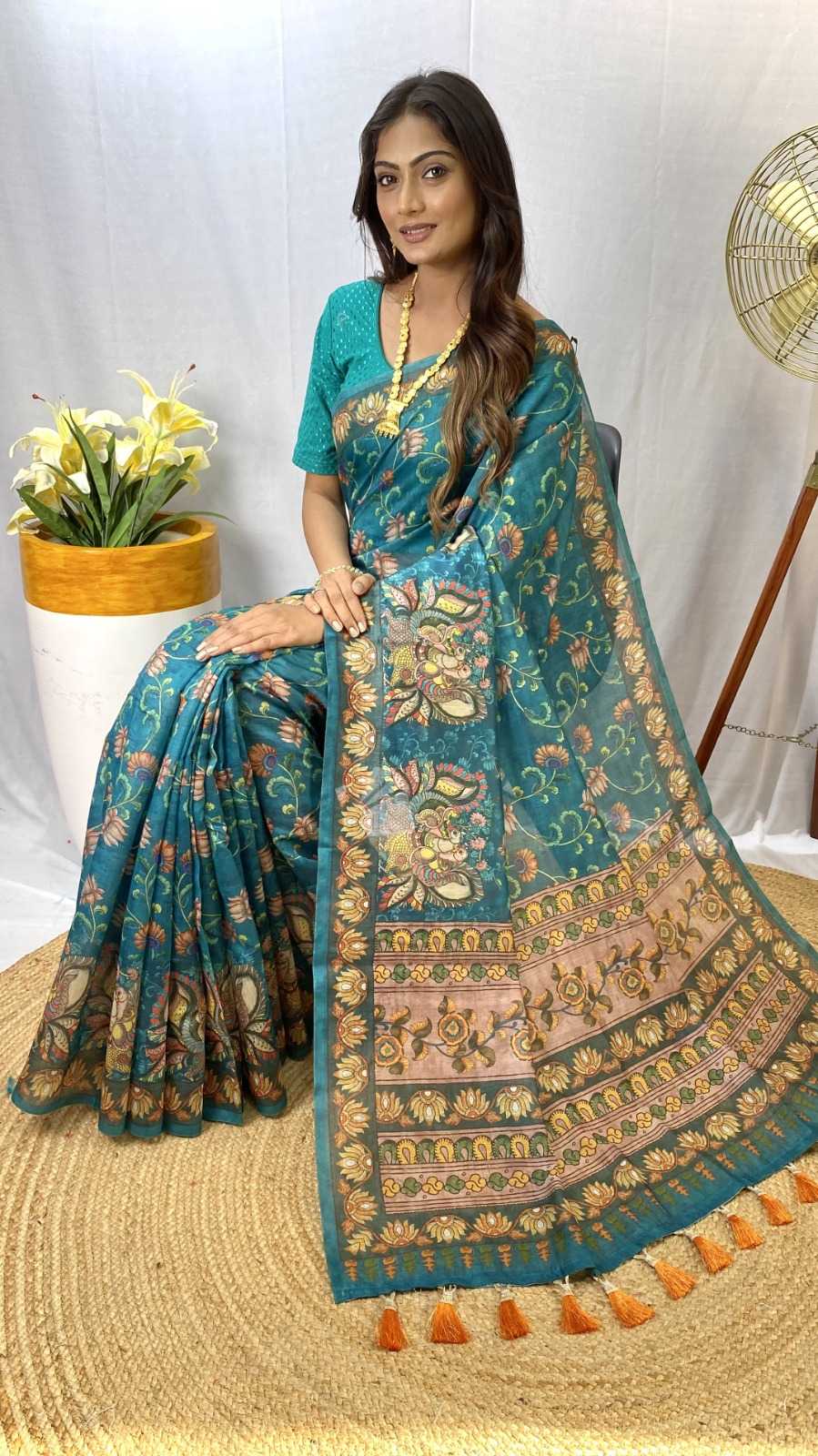 pr kc 3036 chanderi cotton amazing print saree with blouse 