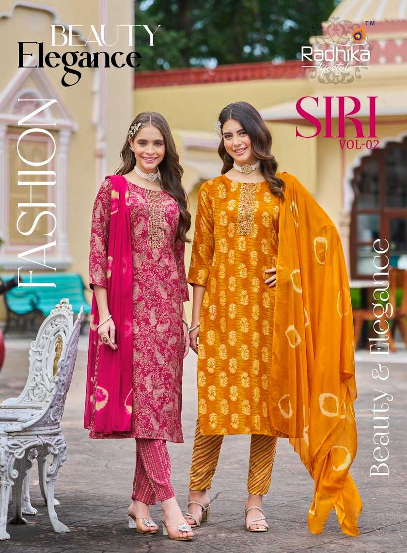 siri vol 2 by radhika lifestyle rayon capsule print casual full stitch plus size suit