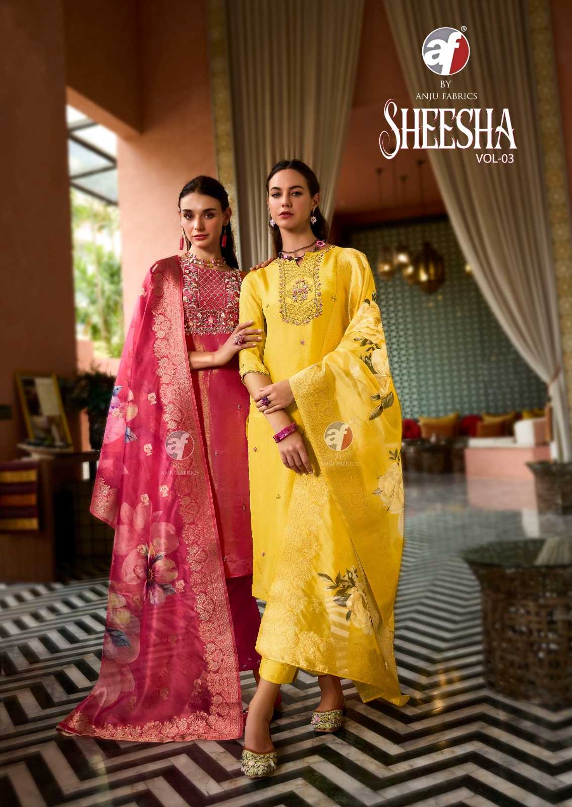 anju fab sheesha vol 3 readymade silk tissue exclusive plus size churidar salwar suit 