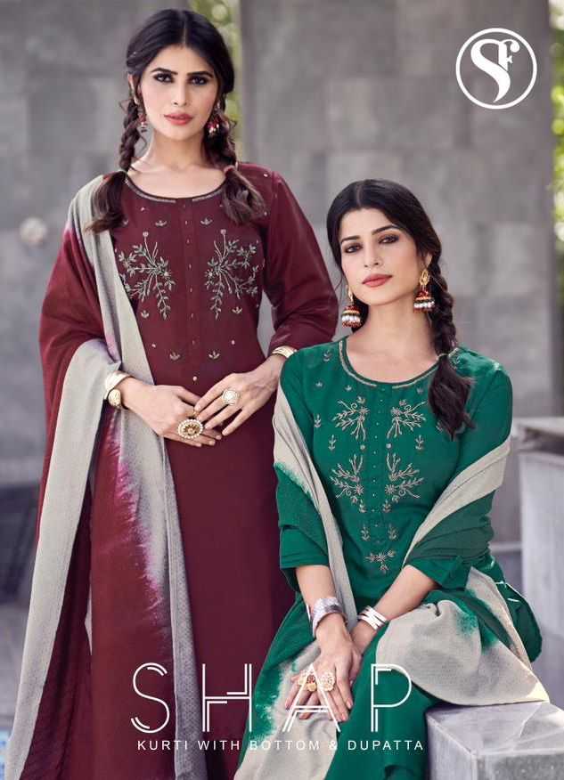 shap by sweety fashion chinon silk traditional full stitch suit 