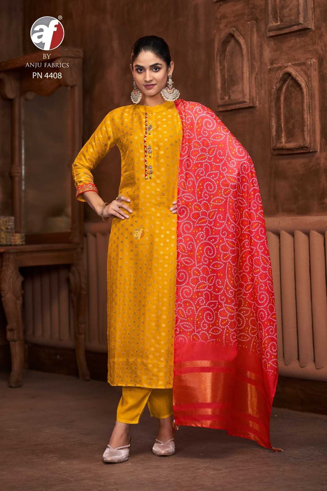 anju fab 4408 readymade russian silk jacquard combo ladies suits