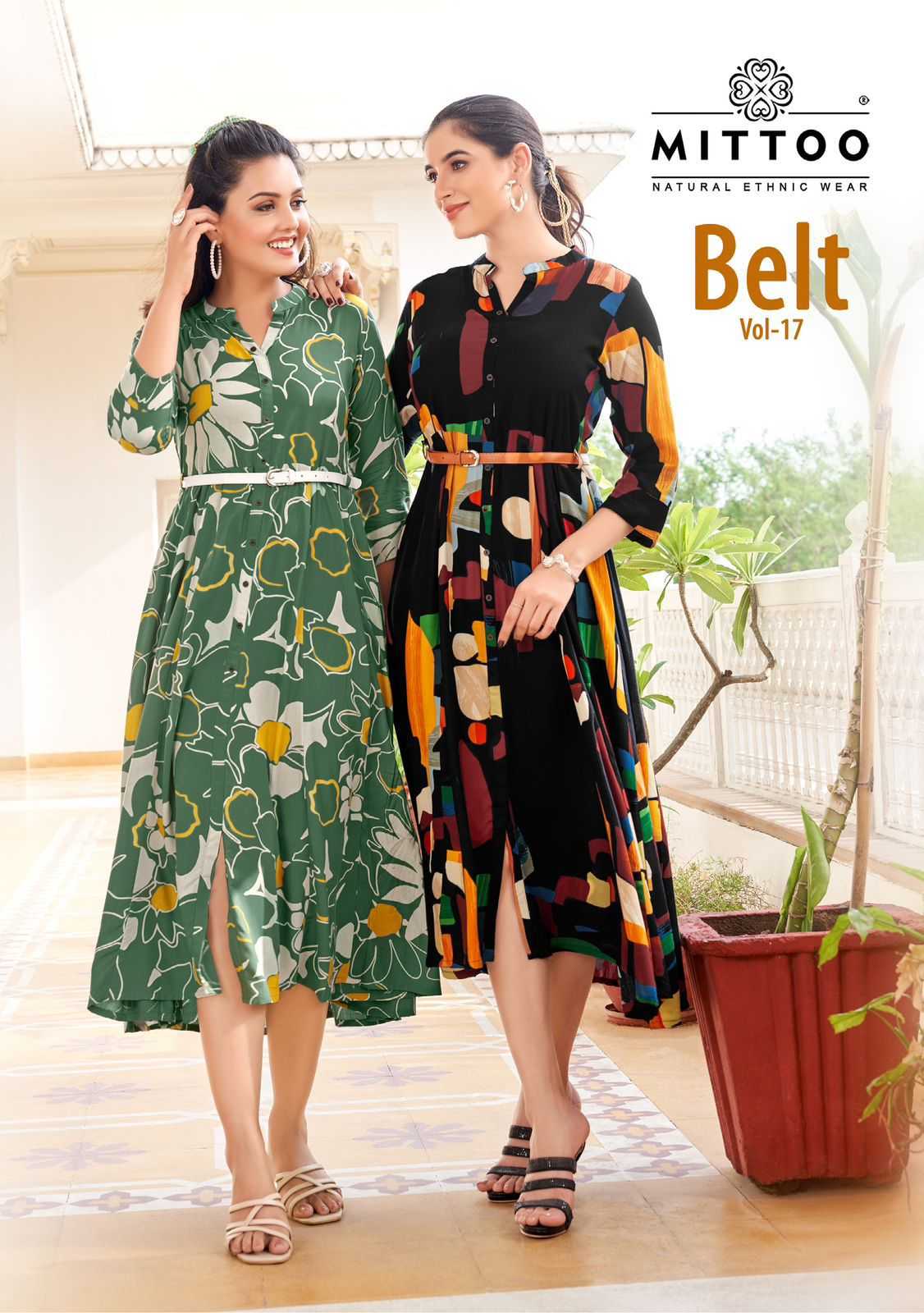 mittoo belt vol 17 rayon print readymade long kurti with belt