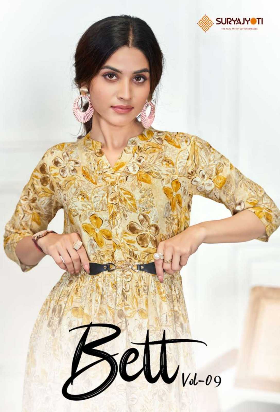 suryajyoti belt vol 9 unique print fullstitch rayon long kurti