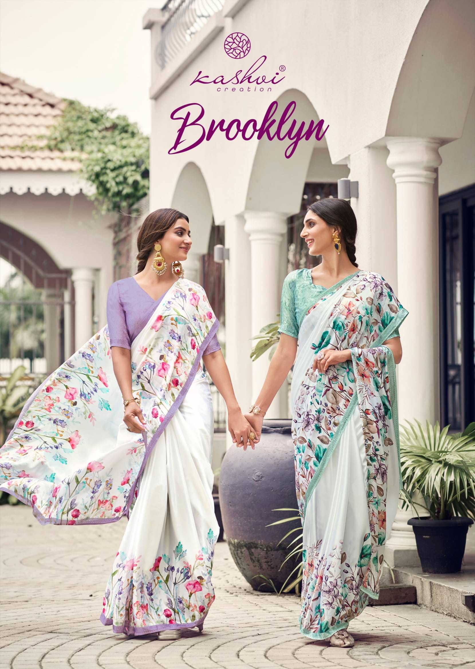 kashvi creation brooklyn vol 1 satin georgette fancy saree supplier 