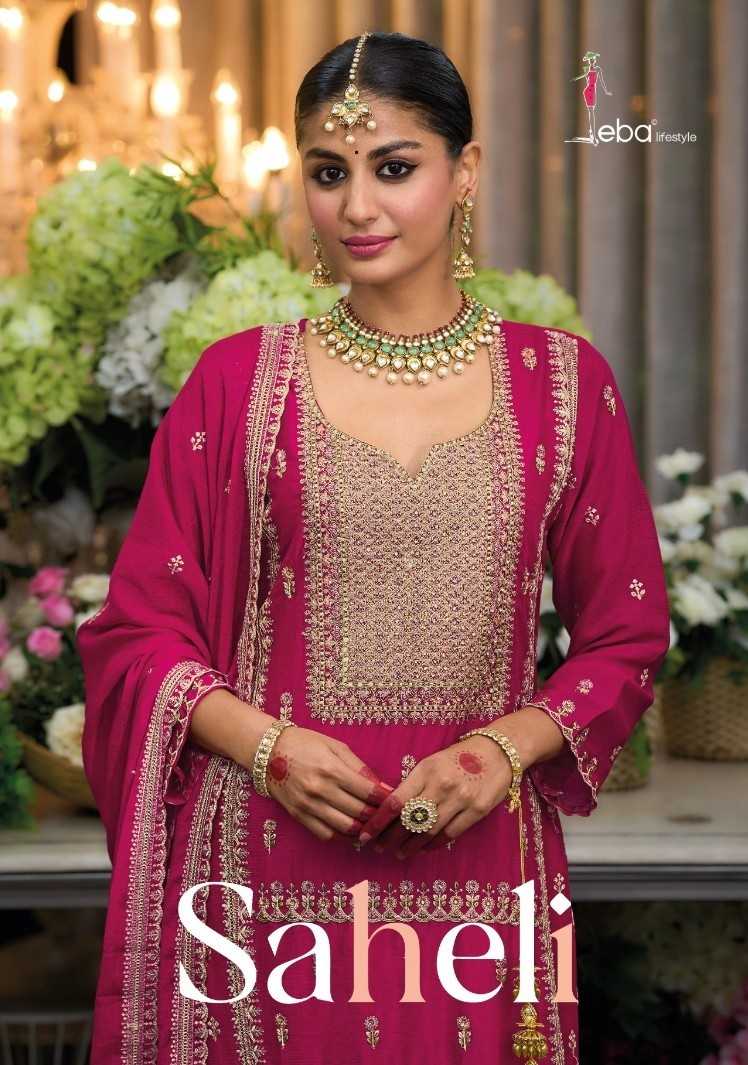 saheli eba lifestyle chinon fully stitch modern pakistani plazzo style suit 