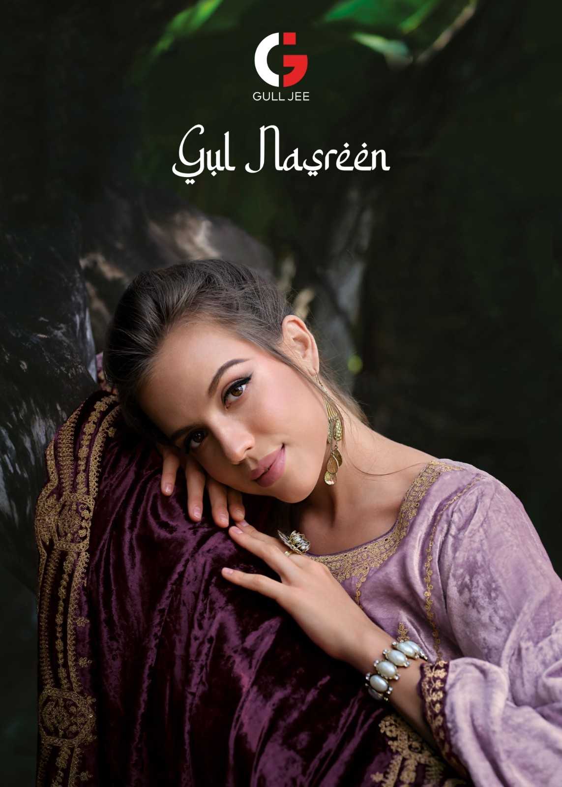 gul nasreen by gull jee stylish winter wear velvet 3pcs dress