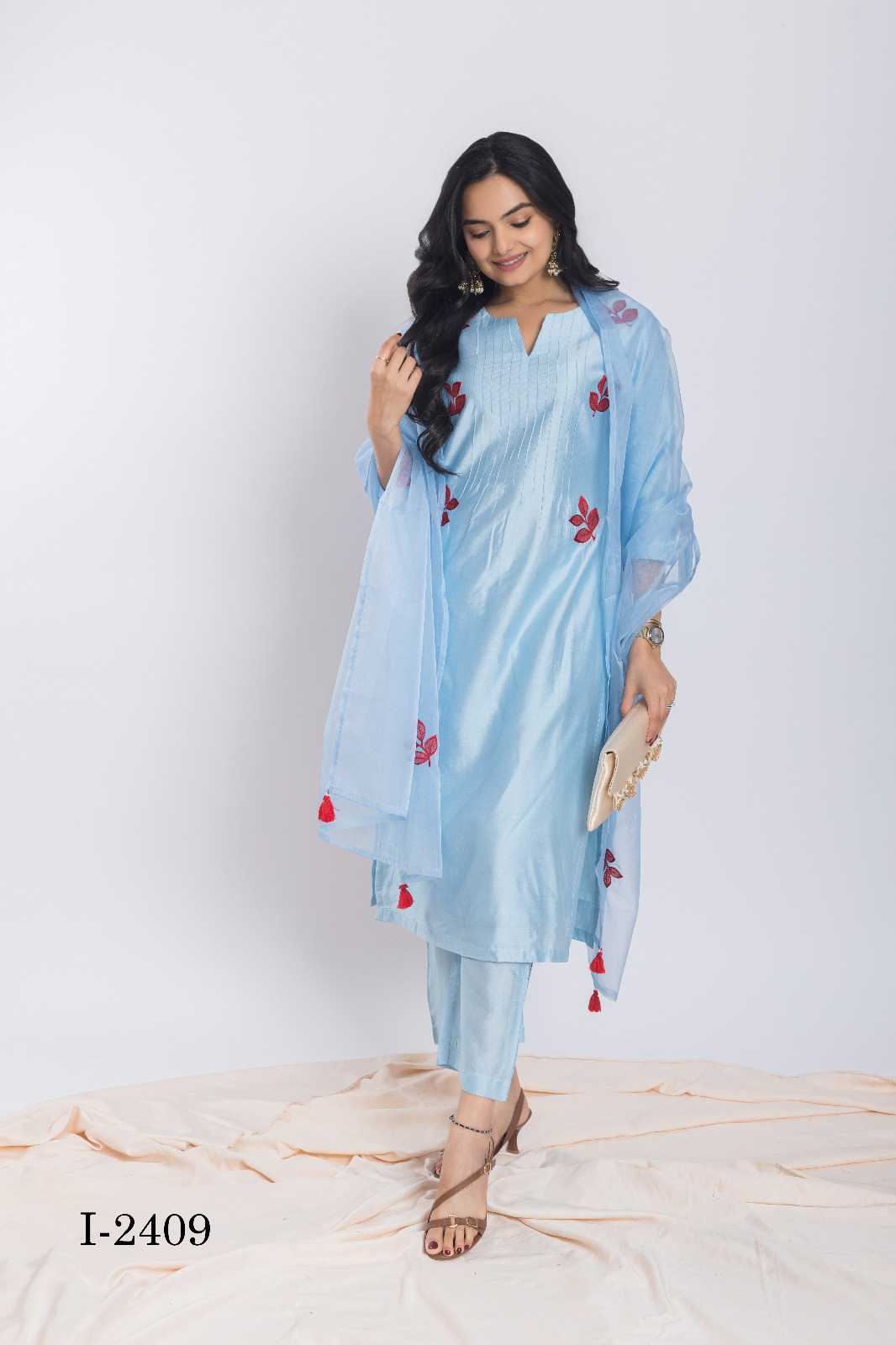 indira 2409 cotton lining readymade classic look combo set 3pcs dress