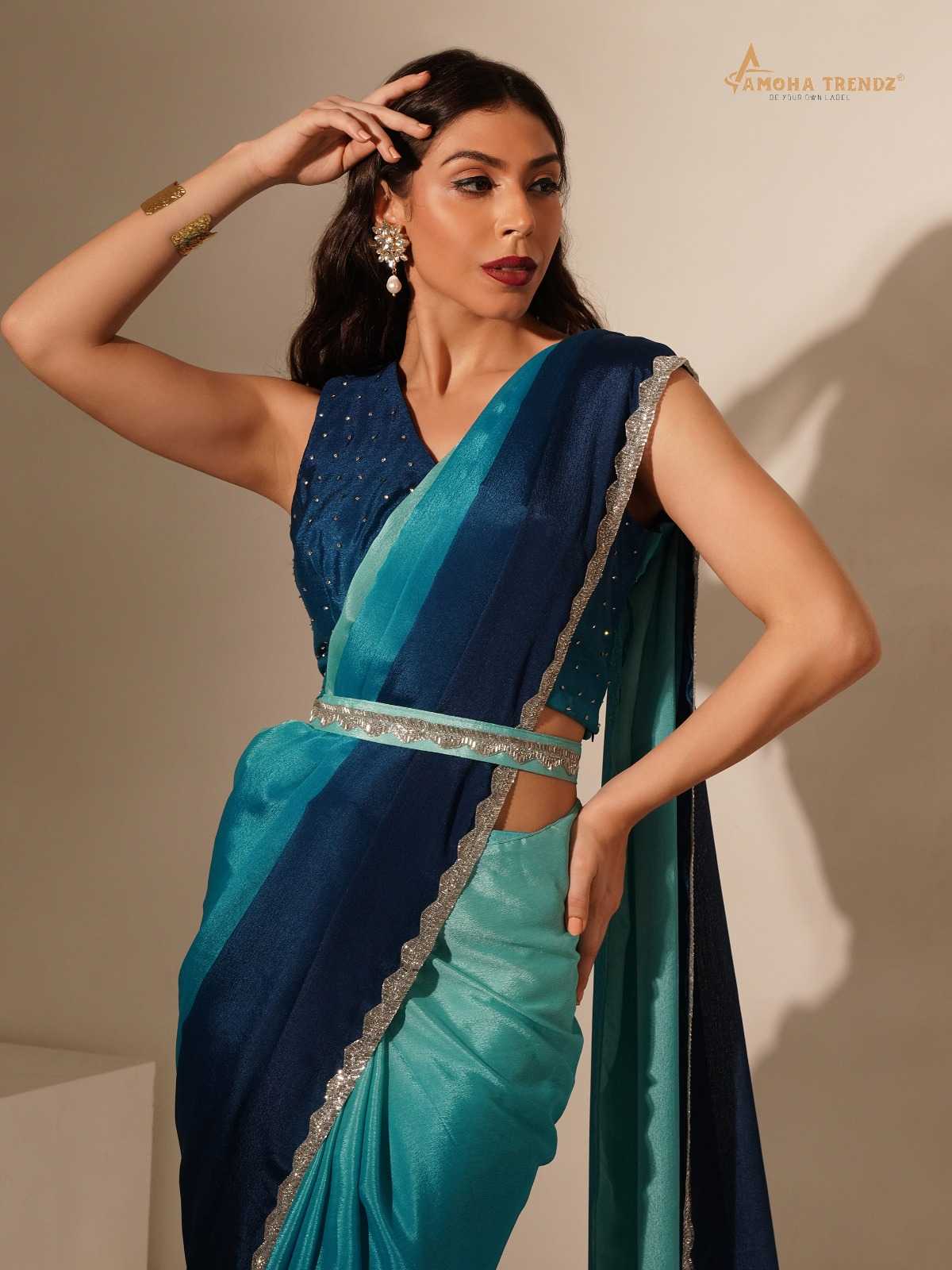 pr 101140 unique ombre ready to wear saree with belt