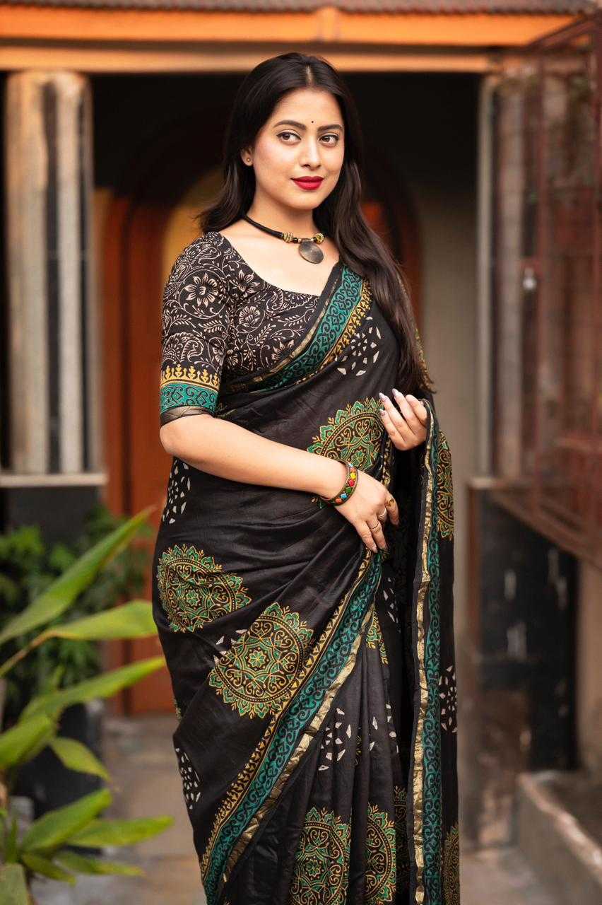 pr kc 97 magic ajrakh chanderi cotton attractive saree