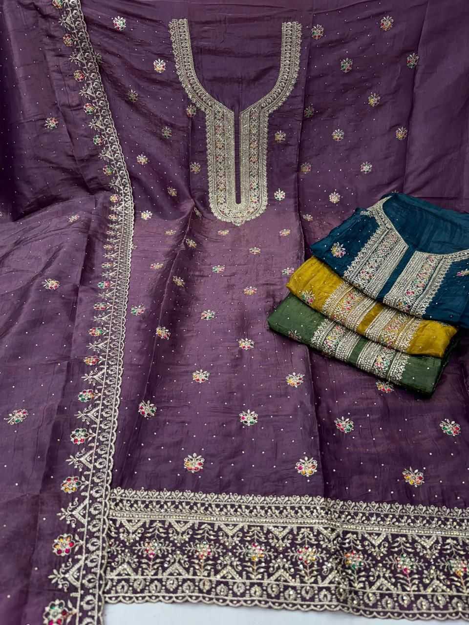 pr monika gold crush pretty look unstitch ladies suit 