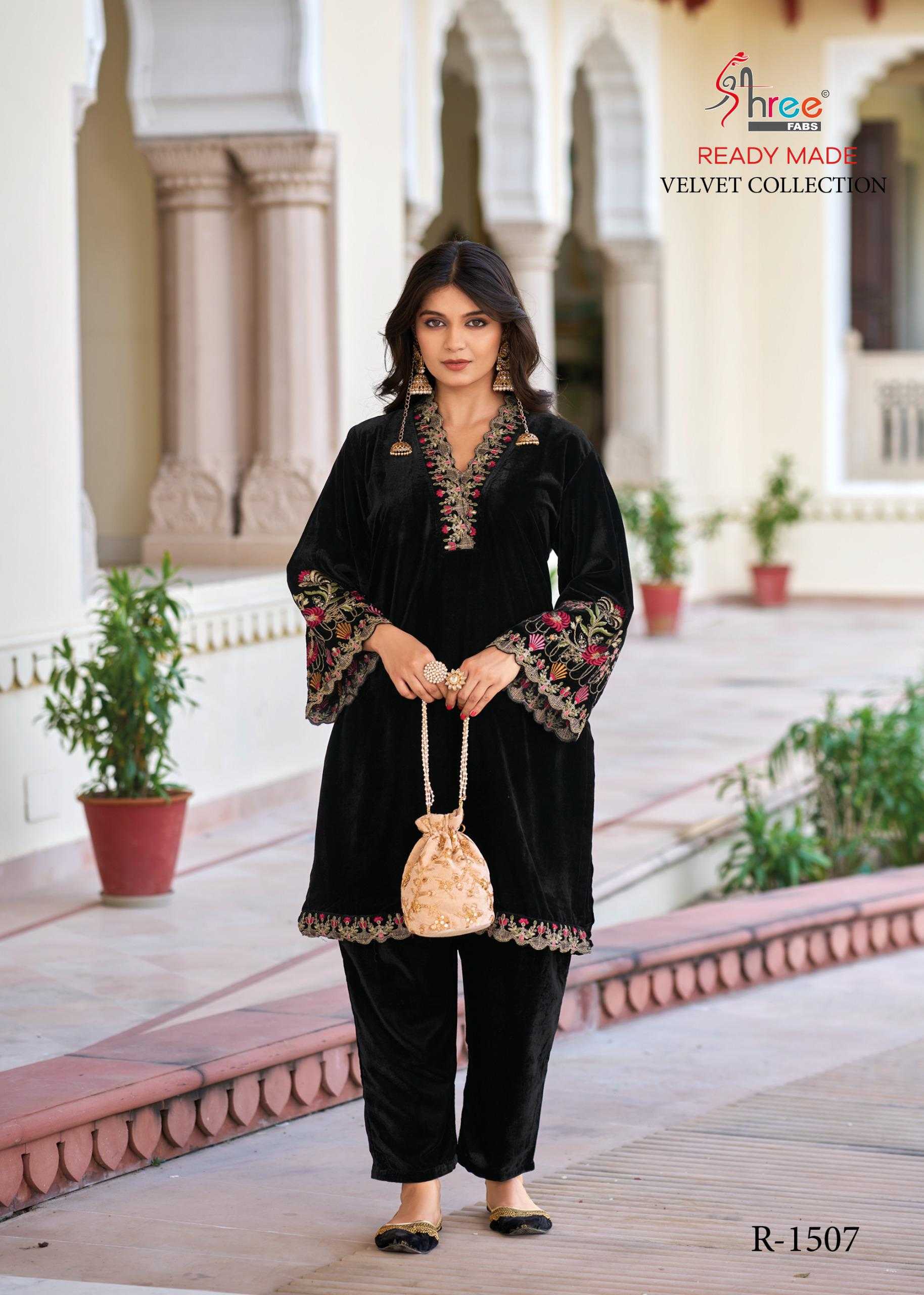 shree fabs r 1507 velvet pakistani winter wear kurti with pant