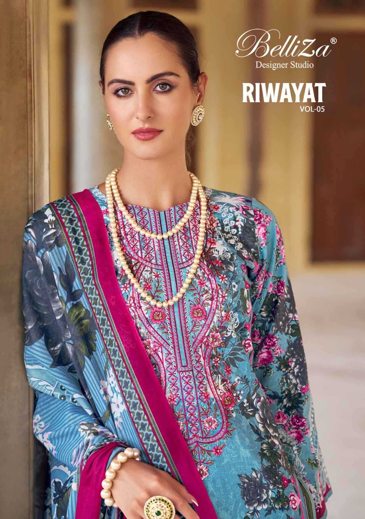 belliza designer riwayat vol 5 digital print rayon 3pcs dress