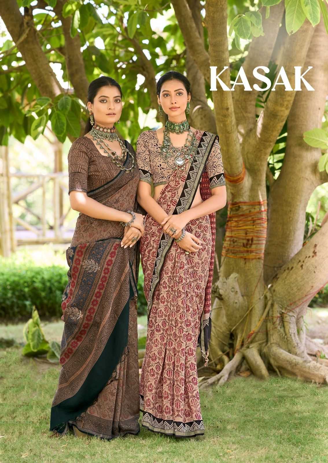 kasak by sr mulmul cotton hand block amazing print saree with blouse 