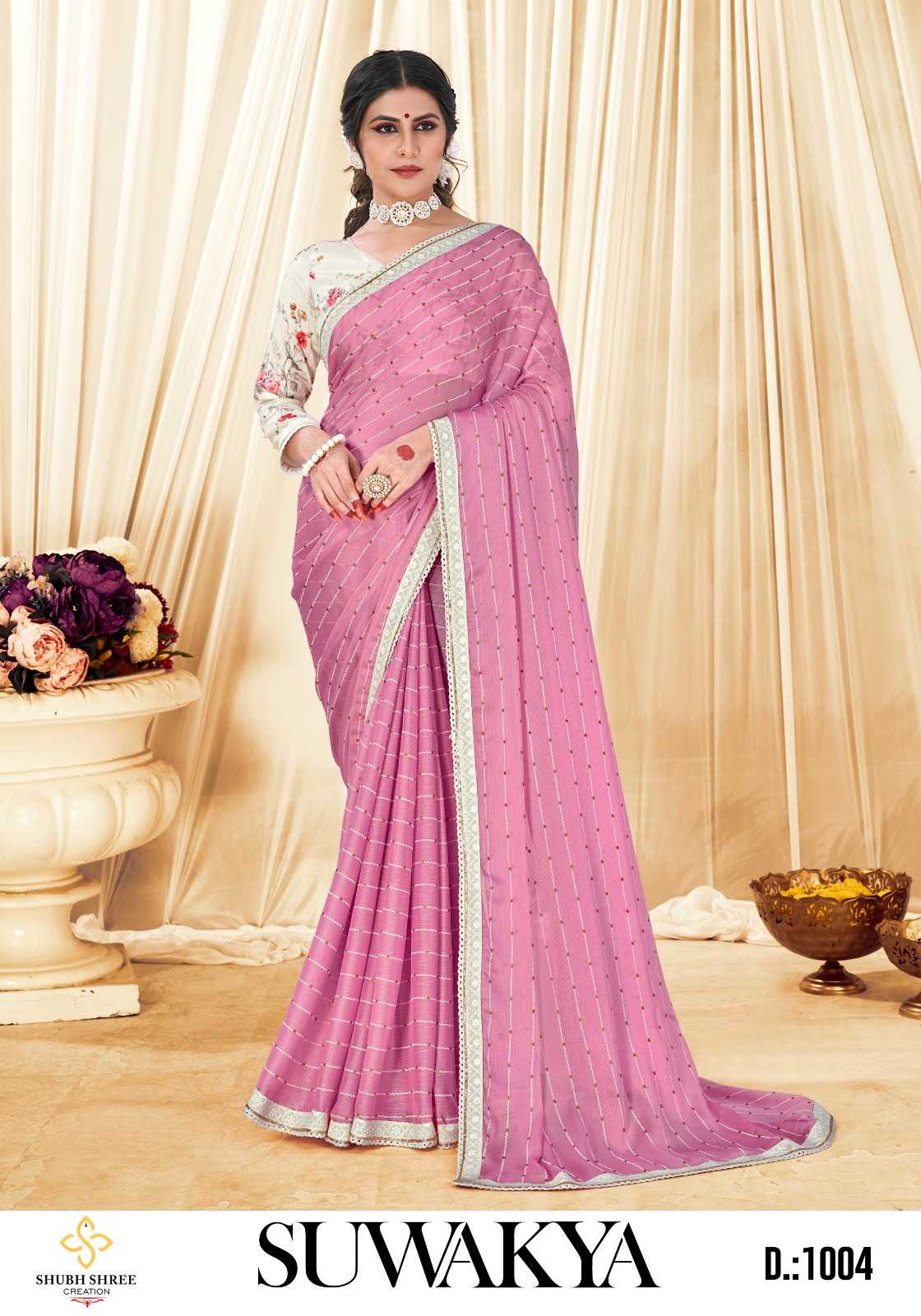 shubh shree suwakya unique satin chiffon women saree