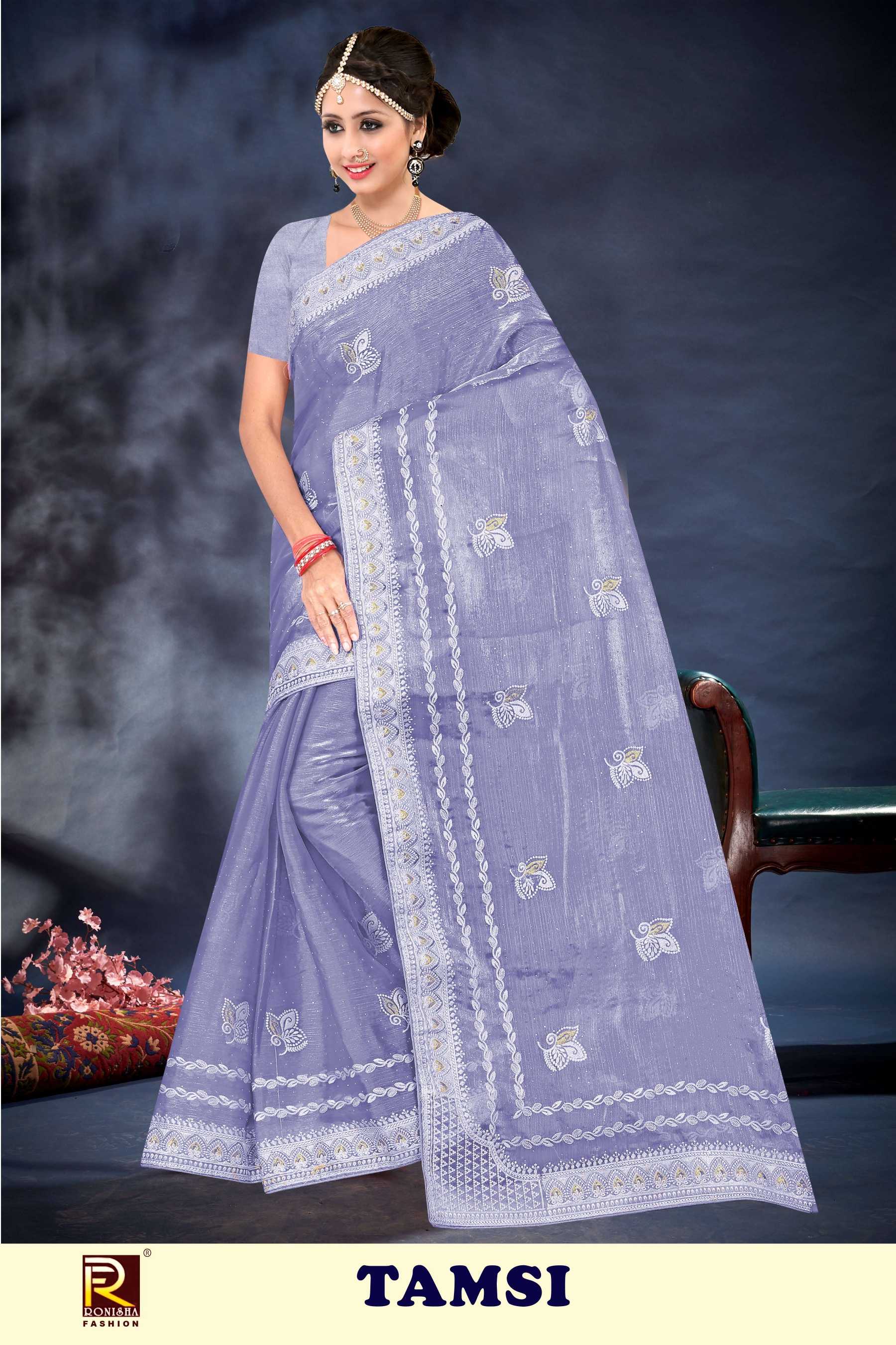 RANJNA SAREE TAMSI SIROSKI  WORK FANCY   EXCLUSIVE SAREE COLLECTION 