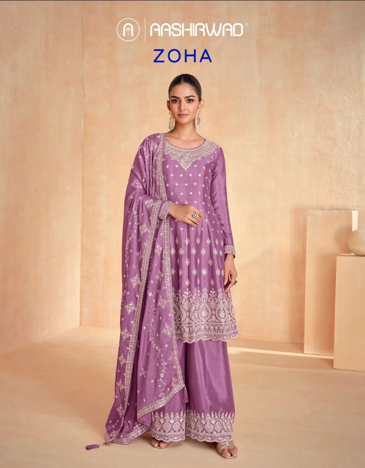 aashirwad creation zoha chinon silk exclusive design full stitch 3pcs dress