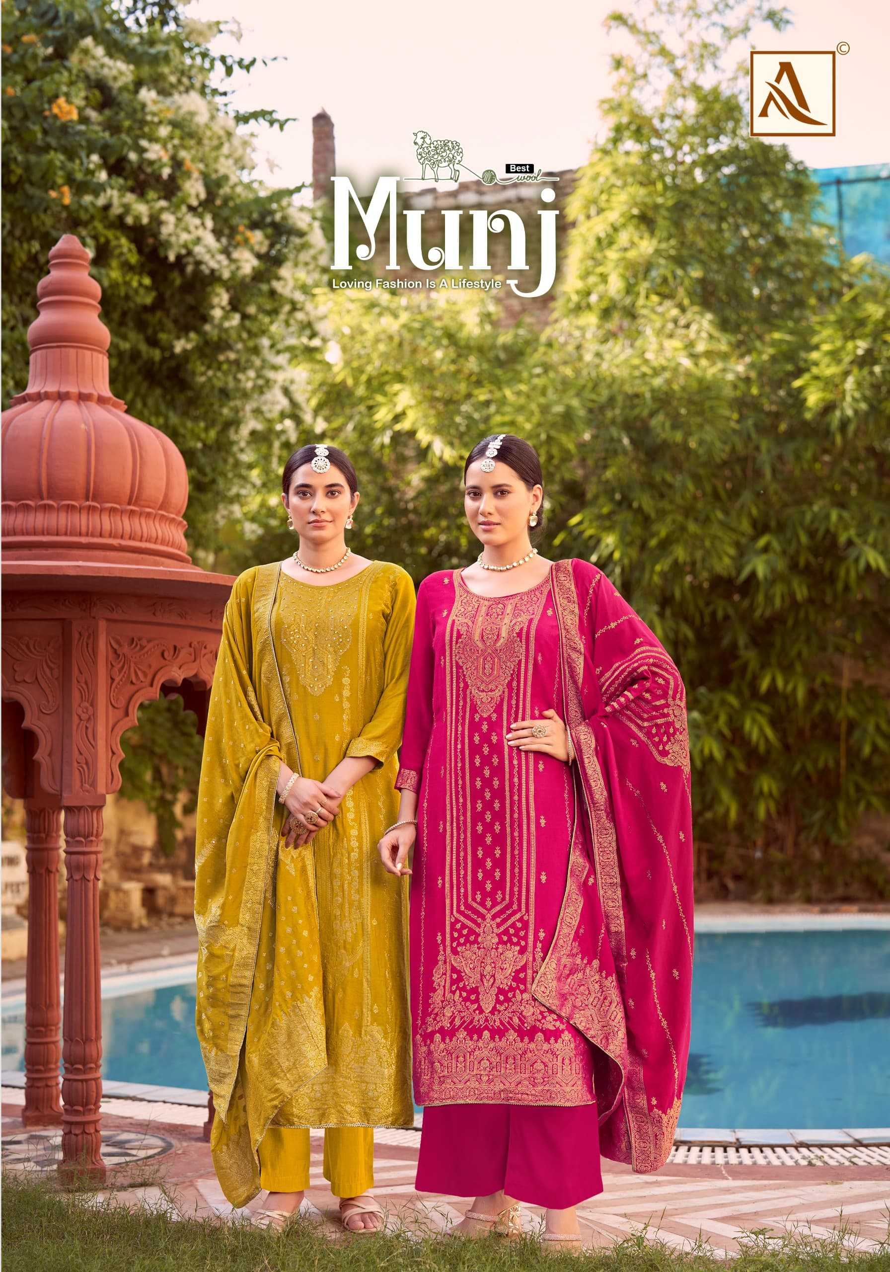 munj alok suits winter wear viscose pashmina salwar suits