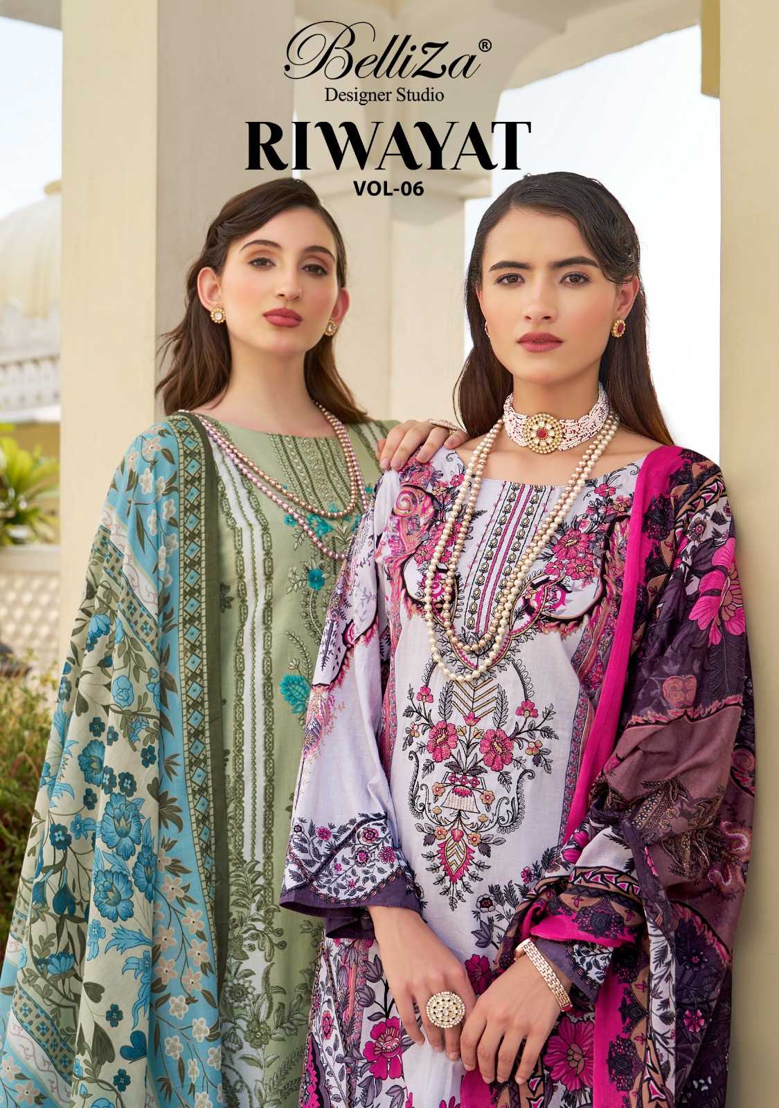 riwayat vol 6 by belliza designer unique print viscose rayon pakistani suits