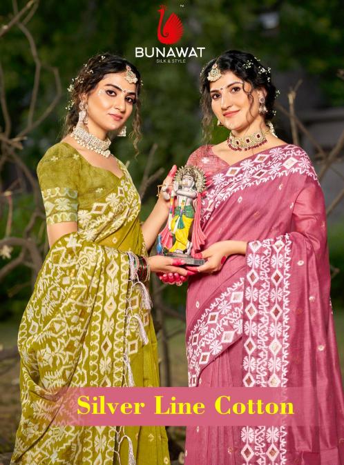 SILVER LINEN COTTON BY BUNAWAT WEDDING FESTIVAL WEAR LINEN COTTON FABRIC SAREE COLLECTION