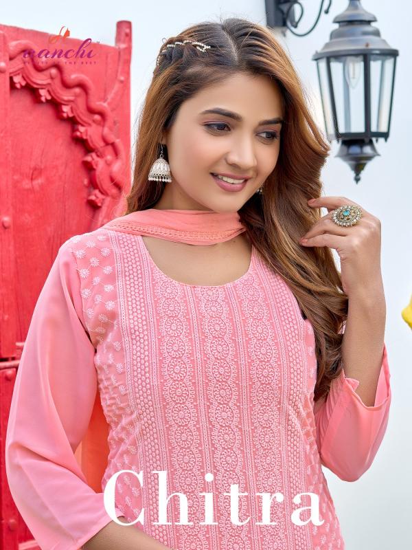 aanchi chitra chiffon chikan readymade elegant style 3pcs dress