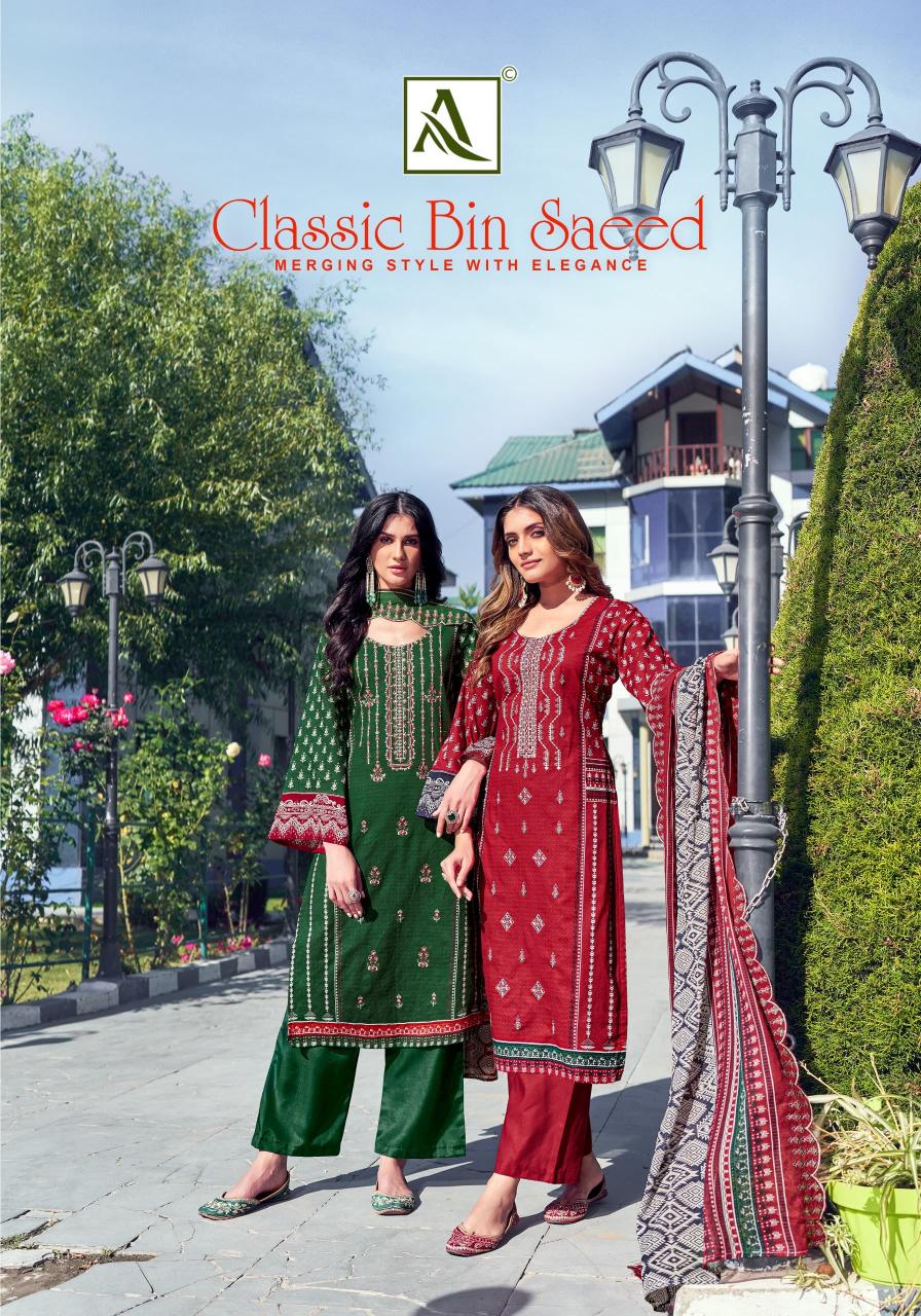 alok suit classic bin saeed latest cotton unstitch pakistani 3pcs dress