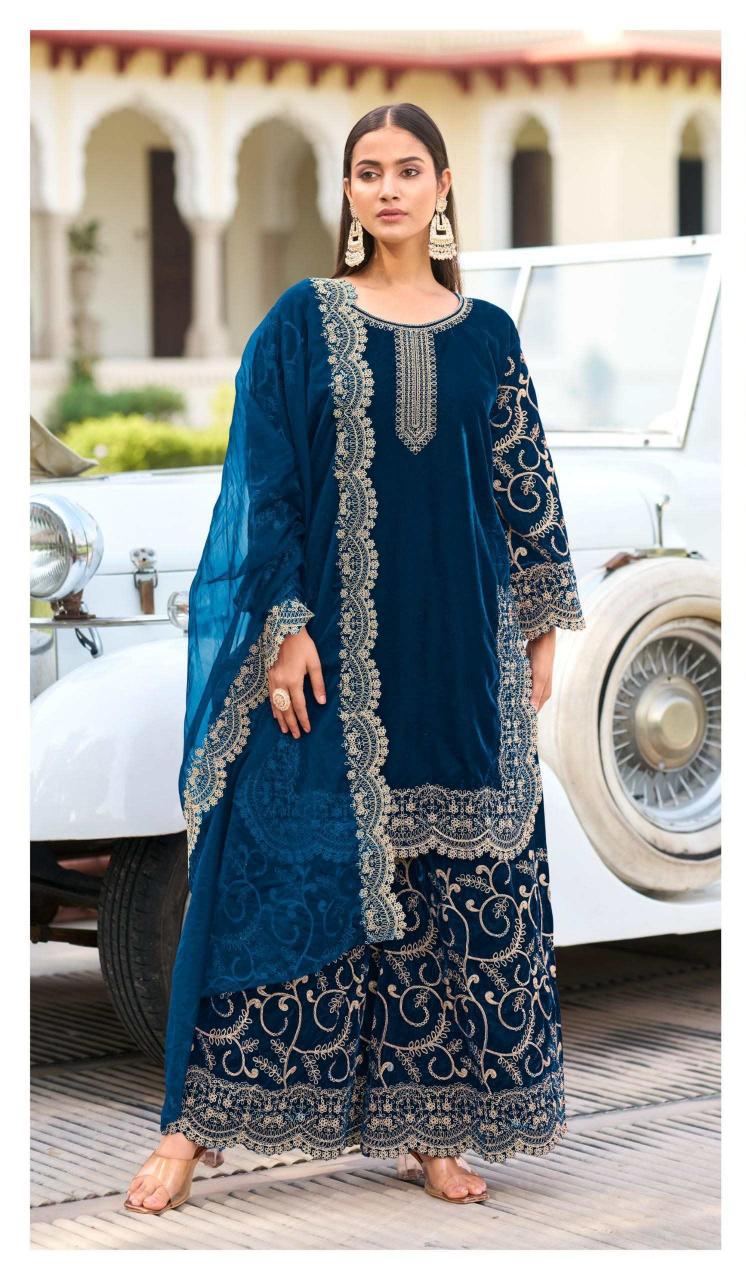 d 604 by deepsy suits fullstitch embroidery velvet winter plazzo style suits