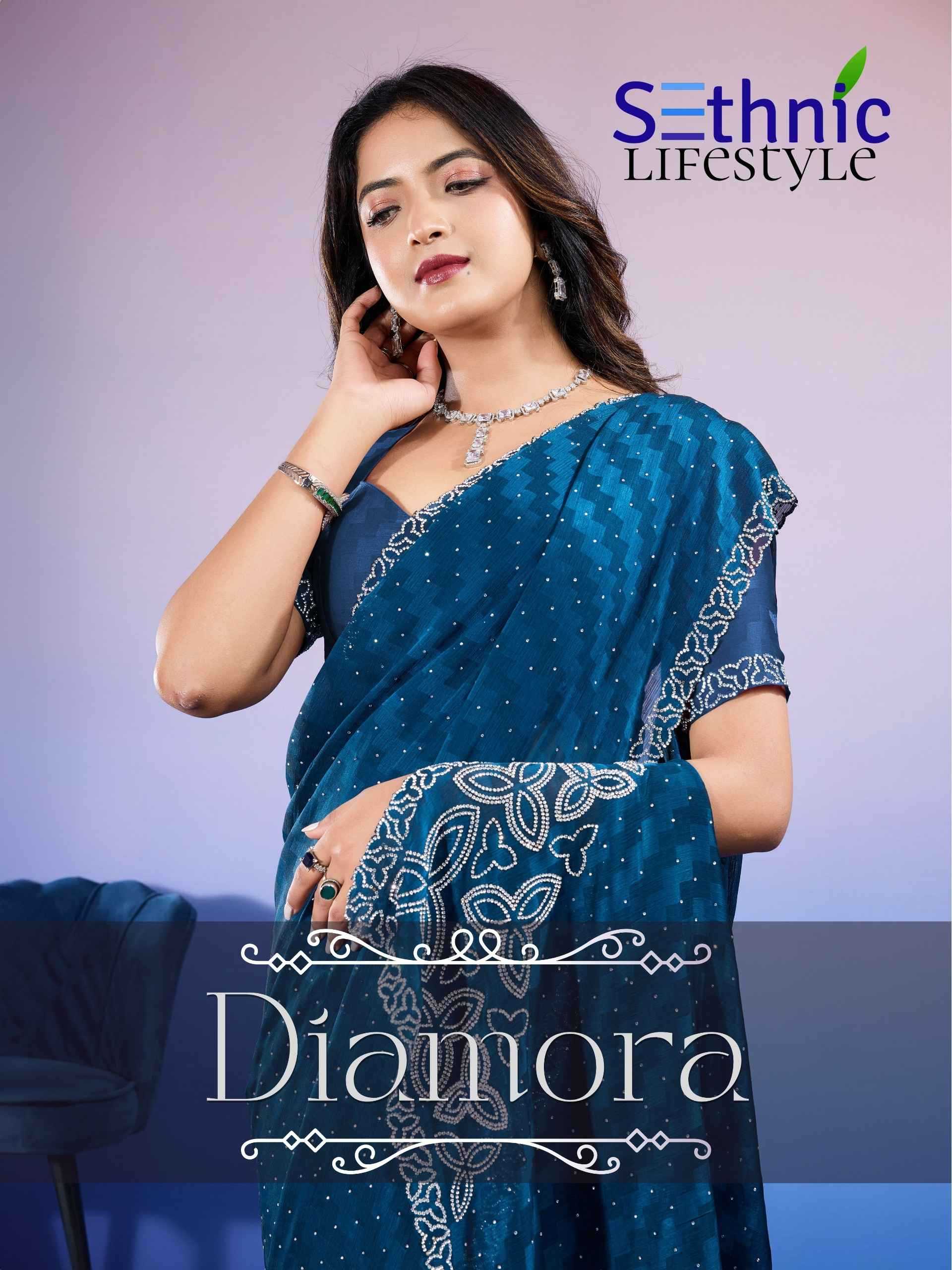 sethnic lifestyle diamora designer satin chiffon beautiful charming saree