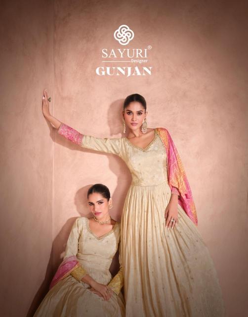 sayuri designer gunjan viscose jacquard silk fullstitch party wear gown set