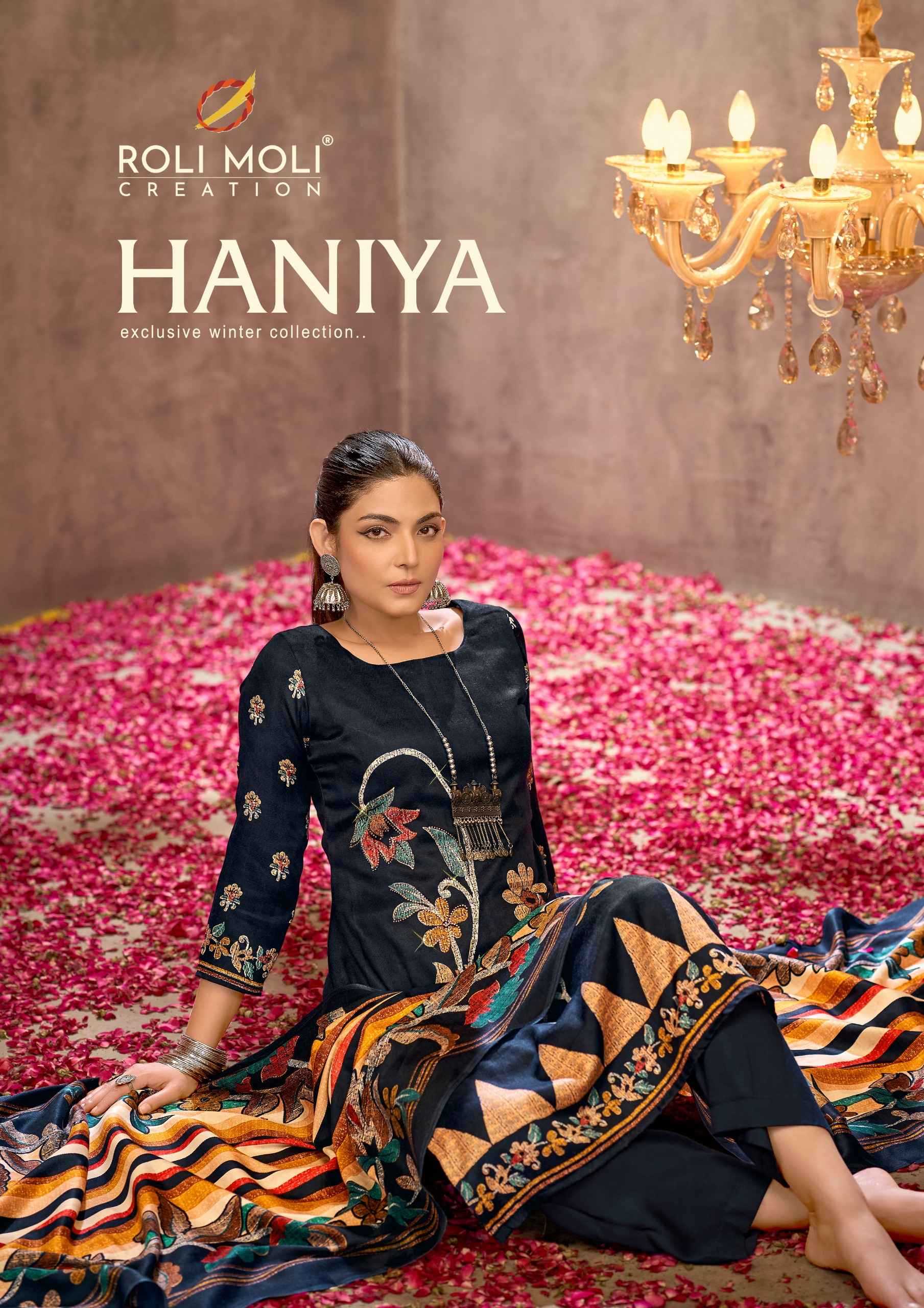 roli moli creation haniya winter wear pashmina salwar suits