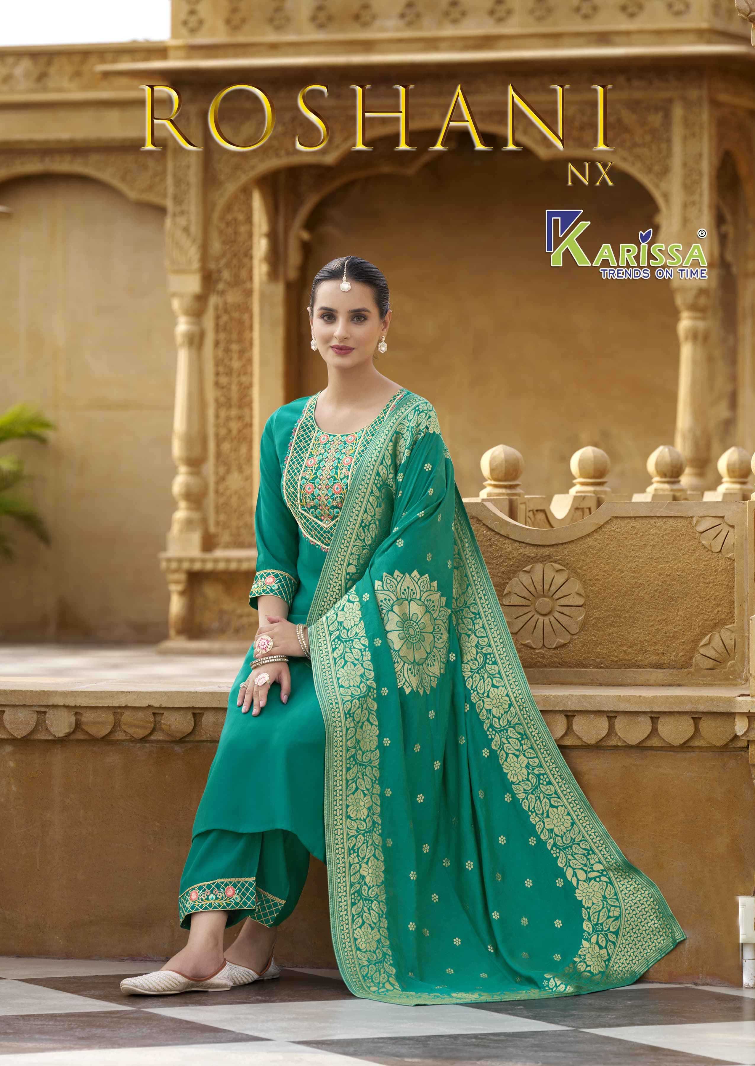 roshani by karissa fullstitch viscose roman silk classic suit for women 