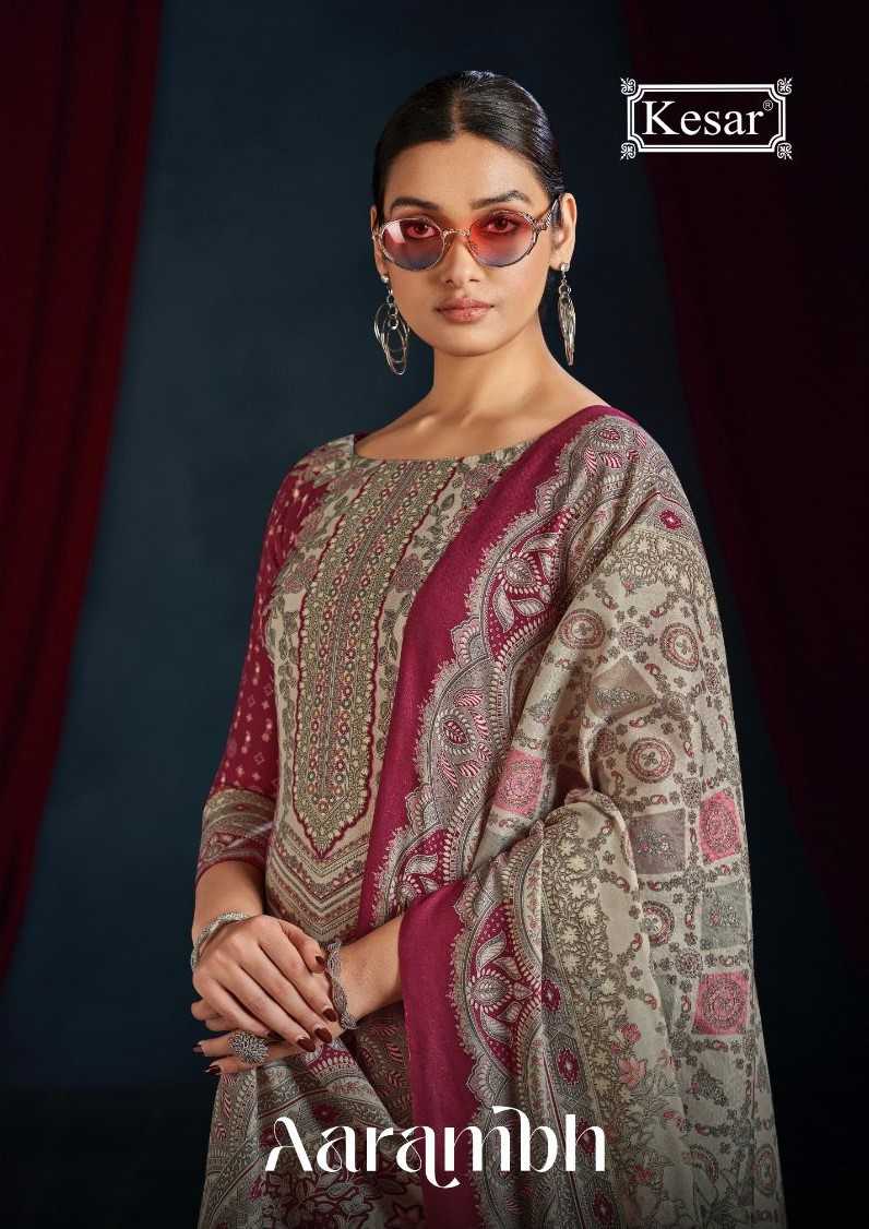 aarambh by kesar karachi pashmina print winter unstitch salwar suit 